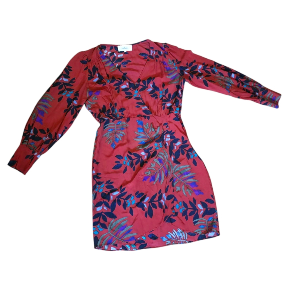 Ba&sh Cassie Surplice Dress Red Floral Long Sleeve Small US 4